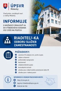 ÚPSVR Malacky - výberové konanie na pozíciu riaditeľ/-ka odboru služieb zamestnanosti